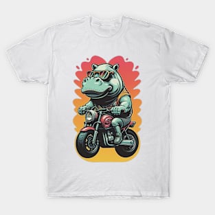 Motorbike Riding Hippo T-Shirt